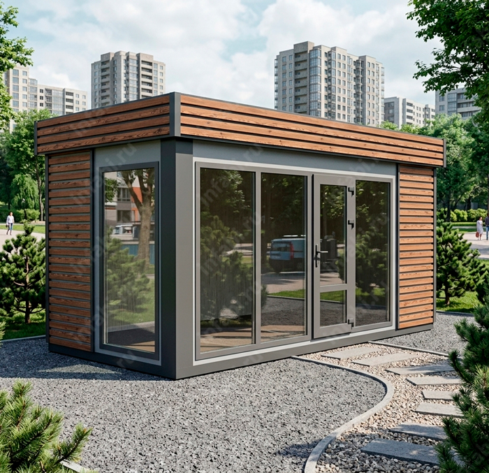 Павильон ПТ-13 с натуральным деревянным декором из реек